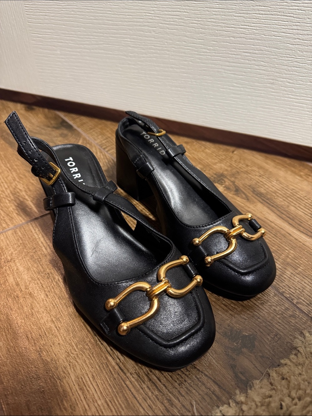torrid Black Slingback Heels with Gold Chain Accent